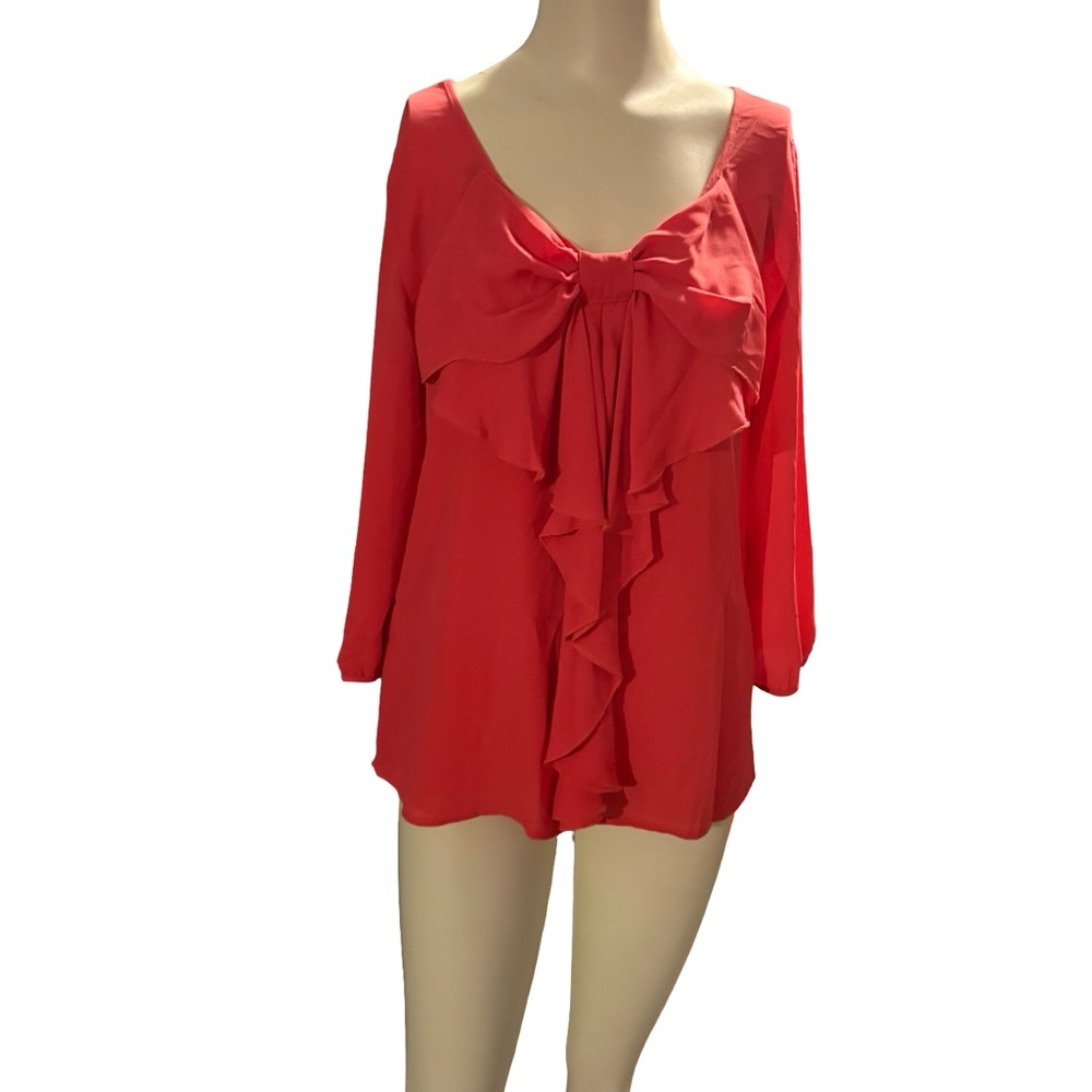 Investments Red Ruffle Bow Front Blouse - Picture 2 of 14